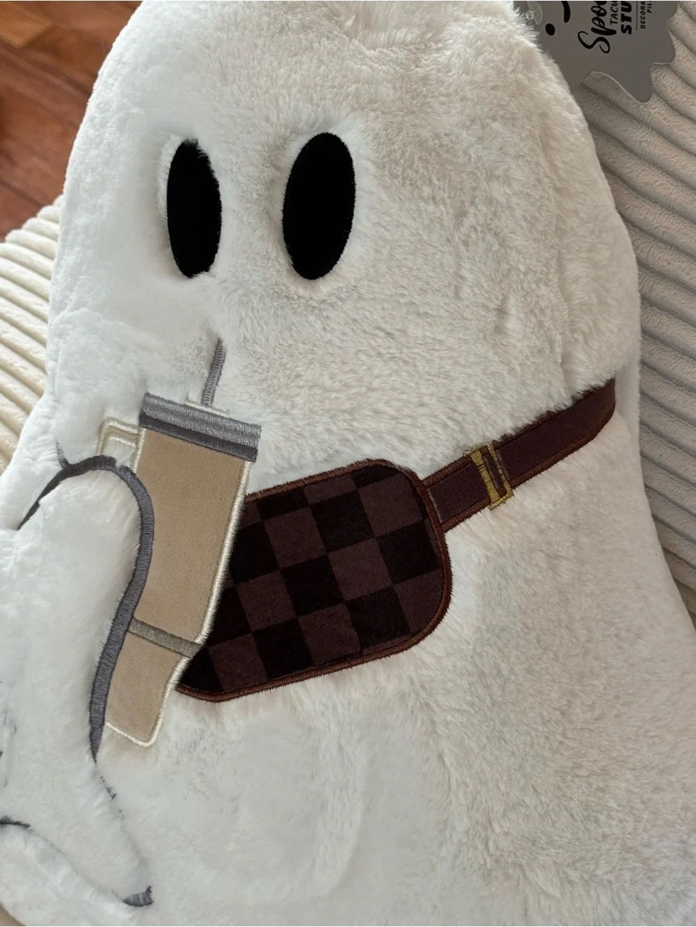 Ghost pillow with Stanley Cup Tan By Spooky nights Tiktok Viral Halloween NWT